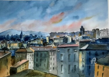 ANNONAY AU CRÉPUSCULE Peinture intitulée "ANNONAY AU CRÉPUSCU…" par Alain Devienne, Œuvre d'art originale, Aquarelle
