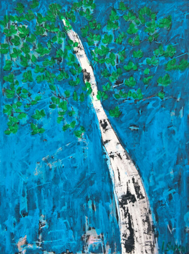 White birch tree artwork. Colorful birch tree painting. Peinture intitulée "White birch tree ar…" par Iryna Sapsai, Œuvre d'art originale, Acrylique