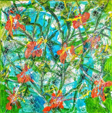Hibiscus Peinture intitulée "Hibiscus" par Alfonso Sánchez, Œuvre d'art originale, Acrylique Monté sur Châssis en bois