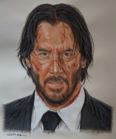 Keanu Reeves - John Wick- Peinture intitulée "Keanu Reeves - John…" par Didier Plouviez, Œuvre d'art originale, Aquarelle