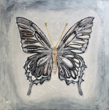 Silver mirror butterfly Painting titled "Silver mirror butte…" by Nataliia Krykun, Original Artwork, Acrylic