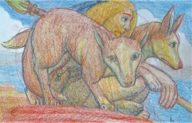 Drawing titled "The Hunters" by Edwin Loftus, Original Artwork, Pastel Mounted on Other rigid panel