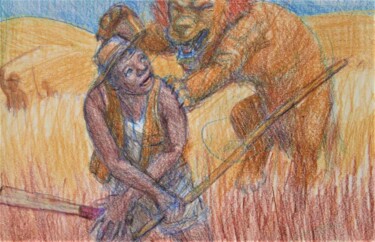 「Death of a Beater」というタイトルの描画 Edwin Loftusによって, オリジナルのアートワーク, パステル その他の剛性パネルにマウント