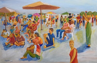 Painting titled "People 2021" by Asher, Original Artwork, Oil Mounted on Wood Stretcher frame