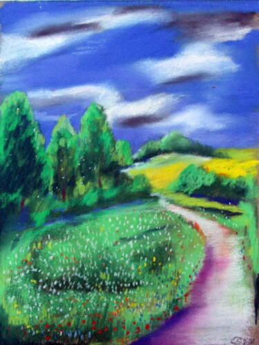 Drawing titled "impression tournante" by Ludovic Catry, Original Artwork, Pastel