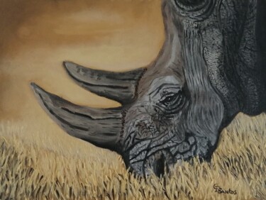 peinture rhinocéros Peinture intitulée "peinture rhinocéros" par Christine Dos Santos, Œuvre d'art originale, Huile