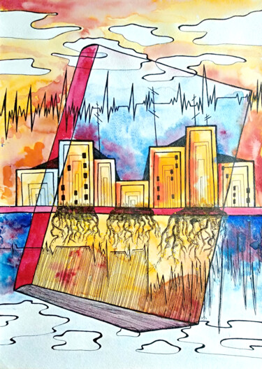 Malerei mit dem Titel "Chronicle Of The Ci…" von Veronika Chernyshkova, Original-Kunstwerk, Aquarell