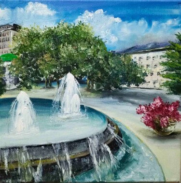 Quai avec fontaine│Paysage moderne coloré Картина под названием "Quai avec fontaine│…" - Elizaveta Pastushchak, Подлинное произведение искусства, Масло