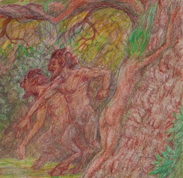 图画 标题为“Hunting Dryads” 由Edwin Loftus, 原创艺术品, 粉彩 安装在其他刚性面板上