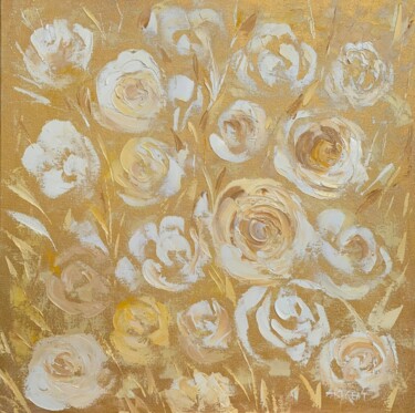 Abstract A-179. Golden flowers 绘画 标题为“Abstract A-179. Gol…” 由Elena Artgent, 原创艺术品, 油 安装在木质担架架上