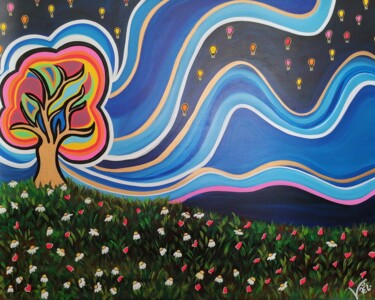 Painting titled "L'arbre à rêves" by Kaël, Original Artwork, Acrylic Mounted on Wood Stretcher frame