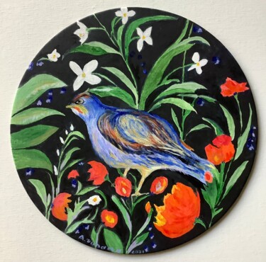 The Bird of Beaune Original Painting Acrylic round Arrmajeur 绘画 标题为“The Bird of Beaune…” 由Antonina Dunaeva, 原创艺术品, 丙烯
