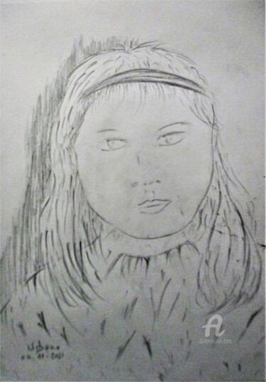 Drawing titled "Marie-lucie au band…" by Roberto Urbano, Original Artwork, Pencil