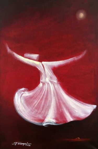 Painting titled "Whirling Dervishes…" by Shafique Farooqi, Original Artwork, Oil