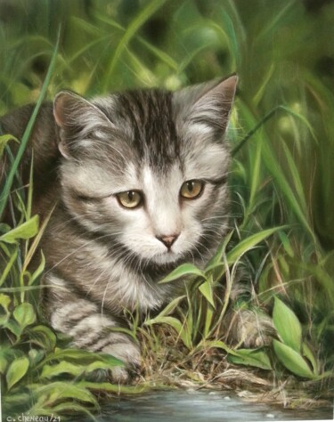 绘画 标题为“Chat en chasse” 由Cathy Cheneau, 原创艺术品, 粉彩