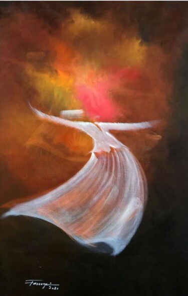 Pintura intitulada "Whirling Dervishes…" por Shafique Farooqi, Obras de arte originais, Óleo