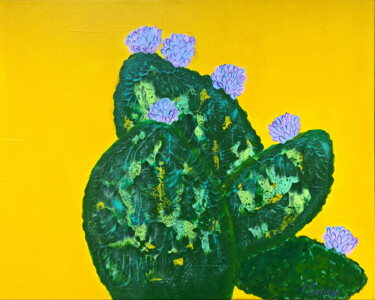 Interior painting with a variegated cactus. Plant painting. 绘画 标题为“Interior painting w…” 由Iryna Sapsai, 原创艺术品, 丙烯
