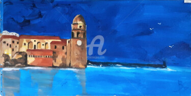 Collioure in the clouds - Acrylic on canvas - Contemporary a 绘画 标题为“Collioure in the cl…” 由Christiane Marette (Christiane Marette - B.C Créations), 原创艺术品, 丙烯 安装在木质担架架上