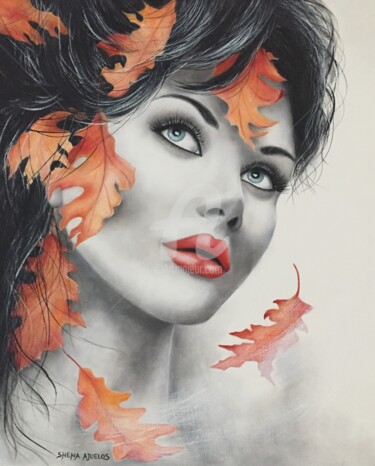 Peinture intitulée ""Automne"" par Shena Ajuelos, Œuvre d'art originale, Huile Monté sur Châssis en bois
