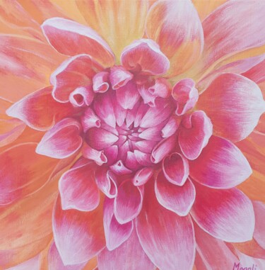 Peinture intitulée "Coeur de dahlia ros…" par Magali Augris, Œuvre d'art originale, Acrylique Monté sur Châssis en bois