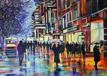 Rainy street / 101 x 72 cm 「Rainy street / 101…」というタイトルの絵画 Alexandra Djokicによって, オリジナルのアートワーク, アクリル