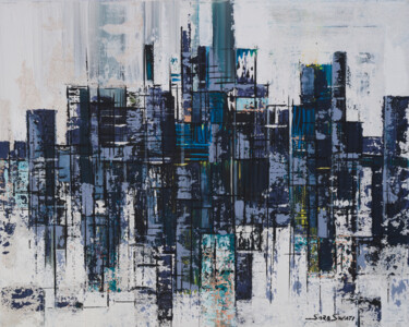 Painting titled "Rainy Day" by Sara Swati, Original Artwork, Acrylic Mounted on Wood Stretcher frame