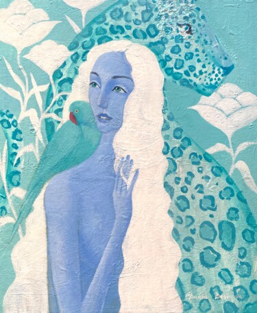 Sea Salt. Acrylic painting on canvas. Woman with Leopard Картина под названием "Sea Salt. Acrylic p…" - Daria Borisova, Подлинное произведение искусства, Акрил