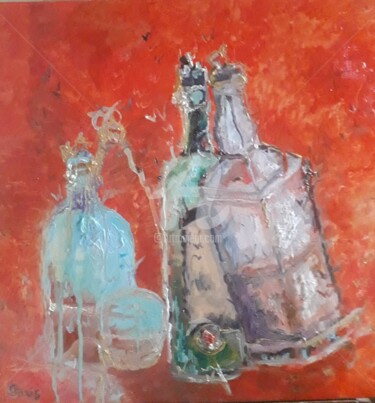 Painting titled "La Dive bouteille" by Anne Paris, Original Artwork, Oil Mounted on Wood Stretcher frame