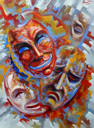 Картина под названием "7 masks" - Serhii Voichenko, Подлинное произведение искусства, Масло