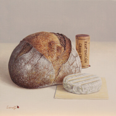 Dégustation du pain et du fromage Peinture intitulée "Dégustation du pain…" par Reza Sarrafi, Œuvre d'art originale, Huile