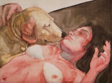 Schilderij getiteld "Iris and Cynthia" door Edwin Loftus, Origineel Kunstwerk, Aquarel Gemonteerd op Andere stijve panelen