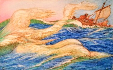 Tekening getiteld "The Sea Beckons" door Edwin Loftus, Origineel Kunstwerk, Pastel Gemonteerd op Andere stijve panelen