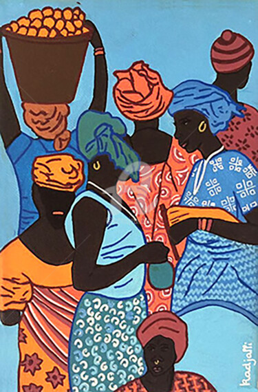 Peinture intitulée "Petit marché de Bam…" par Kadjalli, Œuvre d'art originale, Acrylique