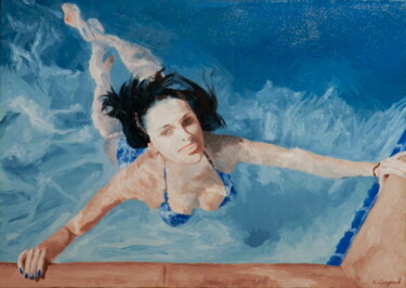 「Bather」というタイトルの絵画 Yury Smirnovによって, オリジナルのアートワーク, オイル ウッドストレッチャーフレームにマウント