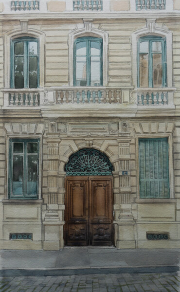 Peinture intitulée "Façade Vieux Lyon" par Rachel Loeffler, Œuvre d'art originale, Aquarelle