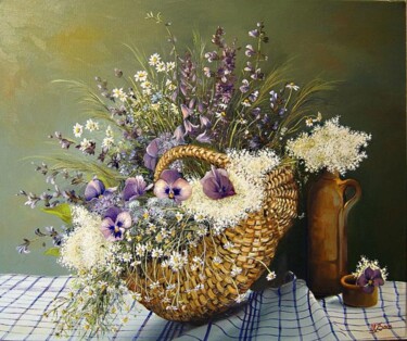 Peinture intitulée "Pensées en panier 1" par Marcel Boos, Œuvre d'art originale