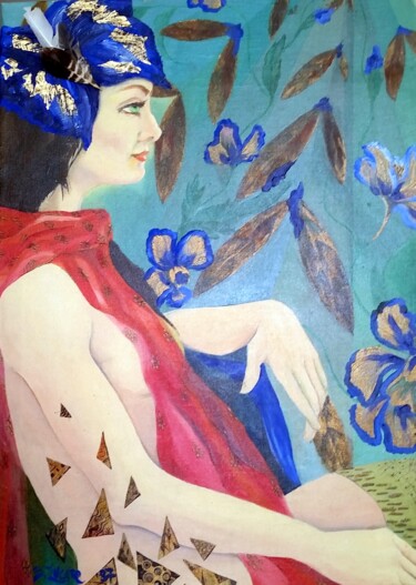 Painting titled "DESNUDO CON TOCADO…" by Beatriz Zucaro, Original Artwork, Oil Mounted on Wood Stretcher frame