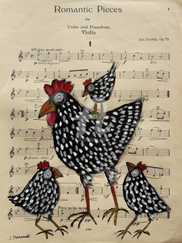 Malerei mit dem Titel "Hühner" von Silvia Messerli, Original-Kunstwerk, Acryl