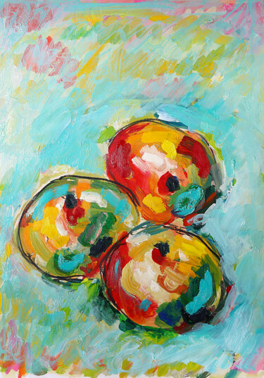 Peinture intitulée "Pommes de Cézanne" par Jean Mirre, Œuvre d'art originale, Huile