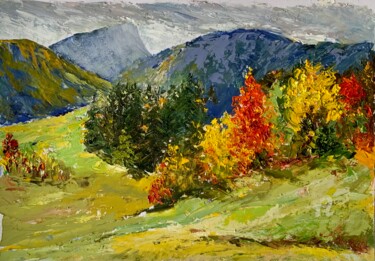 Peinture intitulée ",, Automne au Tyrol…" par Olga Liutova-Amplatz, Œuvre d'art originale, Huile Monté sur Carton
