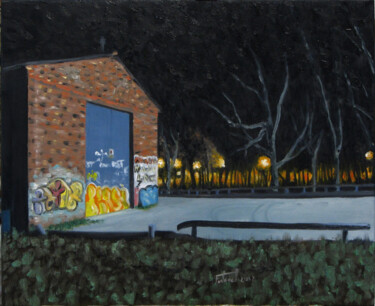De nit vora el parc Peinture intitulée "De nit vora el parc" par Josep Maria Fontanet Sureda, Œuvre d'art originale, Huile Monté sur Châssis en…
