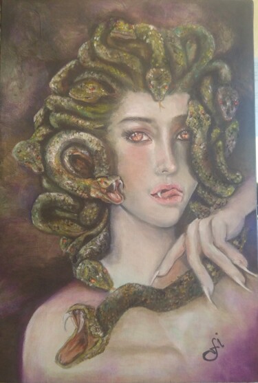 绘画 标题为“MEDUSA” 由Filiz İNcekara, 原创艺术品, 油 安装在木质担架架上