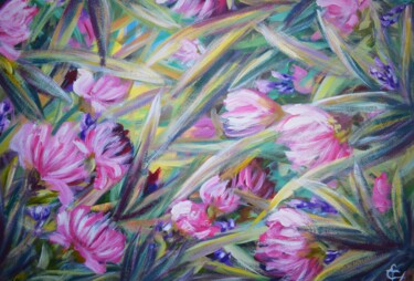 Flamingo blush magenta tropical flowers large painting, gift 「Flamingo blush mage…」というタイトルの絵画 Tatsiana Yelistratavaによって, オリジナルのアートワーク, アクリル