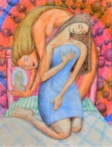 图画 标题为“Desire and the Girl…” 由Edwin Loftus, 原创艺术品, 粉彩 安装在其他刚性面板上