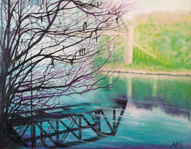 Peinture intitulée "Le Pont" par Ami, Œuvre d'art originale, Huile Monté sur Châssis en bois