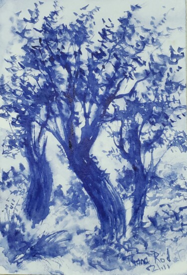 Painting titled "Arbres mouillés" by Thomas Rodet, Original Artwork, Watercolor