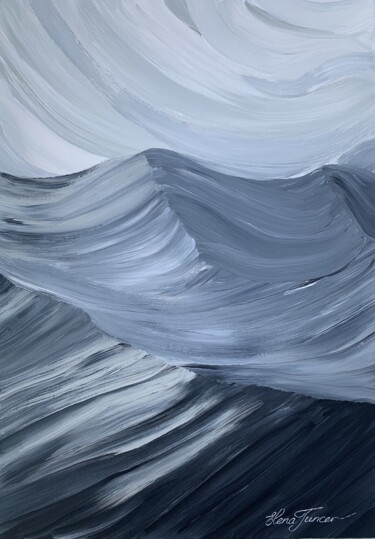 ''Somewhere in the moon'' Black and White Mountains, Acrylic Peinture intitulée "''Somewhere in the…" par Elena Tuncer, Œuvre d'art originale, Acrylique Monté sur Châssis en bois