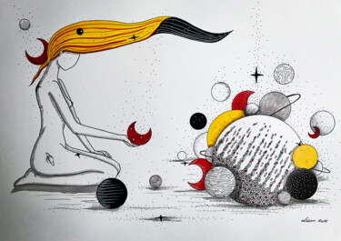 Zeichnungen mit dem Titel "La Collectionneuse" von Emmanuelle Liem, Original-Kunstwerk, Tinte