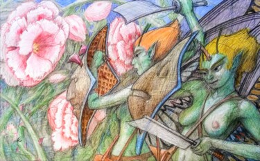 Drawing titled "The War between the…" by Edwin Loftus, Original Artwork, Pastel Mounted on Other rigid panel