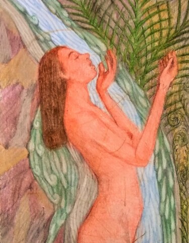 图画 标题为“Woman in the Waterf…” 由Edwin Loftus, 原创艺术品, 粉彩 安装在其他刚性面板上